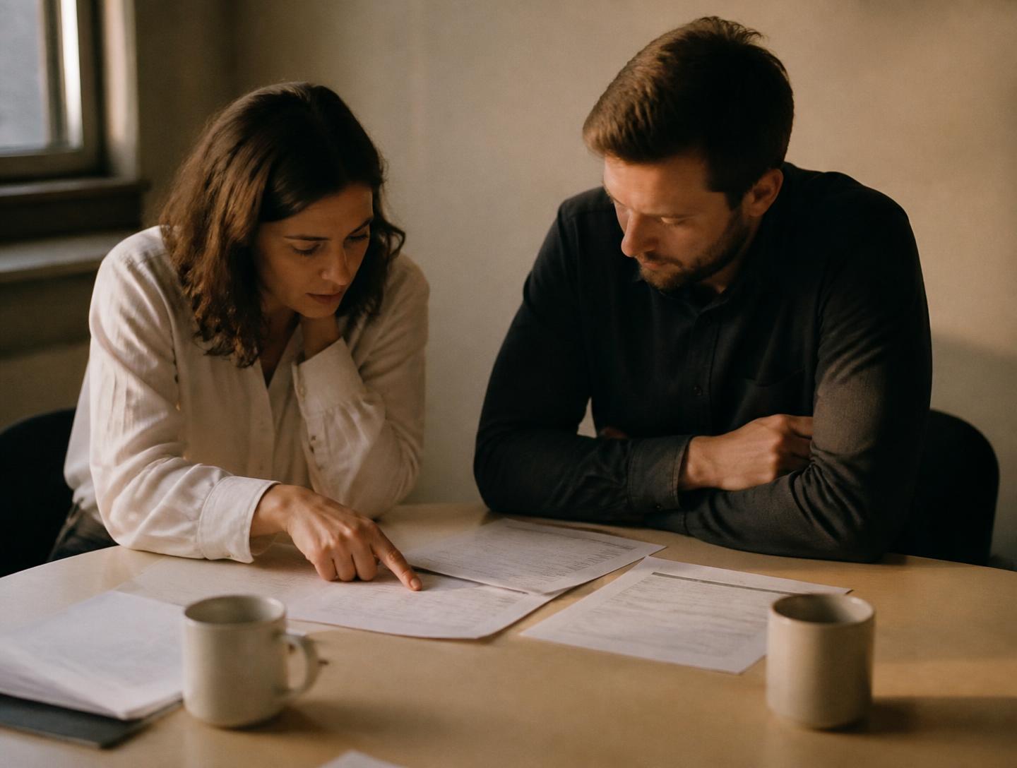 Operations team reviewing figures together in a working office